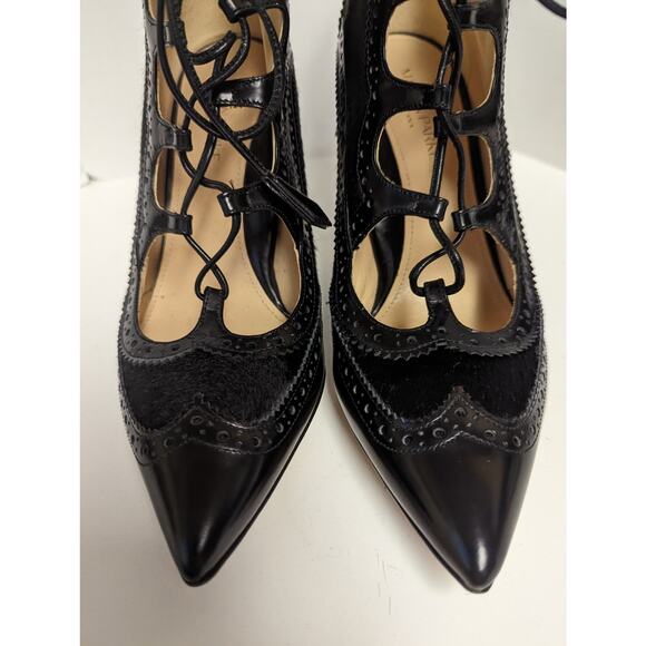 Marion Parke Miki Black Ankle Boot Stiletto Lace Suede Calf Hair Oxford 38.5 - Picture 6 of 13